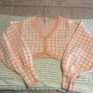Pink and White Gingham Cropped Sweater